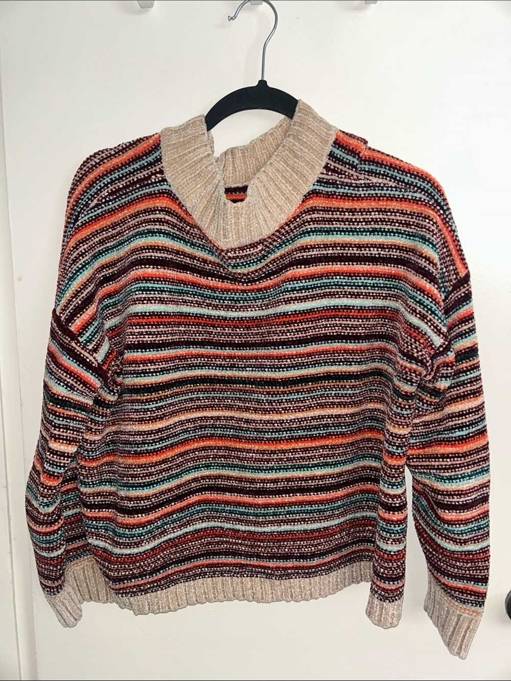 Hippie Rose Striped Multicolor Turtleneck Sweater - Cream Collar, slight crop